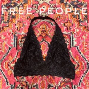 Free People Black Galloon Lace Halter Bra / Small